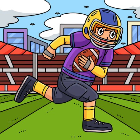 Ilustración de Este clipart de dibujos animados muestra a un jugador de fútbol americano corriendo una bola ilustración. - Imagen libre de derechos