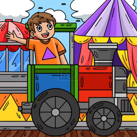This cartoon clipart shows a Circus Child in a Train illustration.