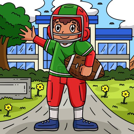 Ilustración de Este clipart de dibujos animados muestra a un jugador de fútbol americano con una ilustración Ball. - Imagen libre de derechos