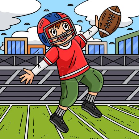 Ilustración de Este clipart de dibujos animados muestra a un jugador de fútbol americano recibiendo una ilustración de pelota. - Imagen libre de derechos