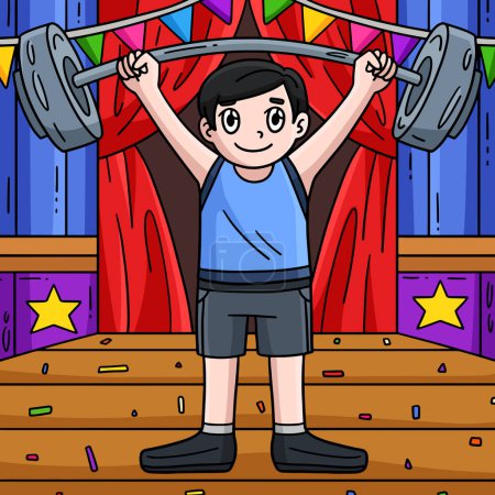 This cartoon clipart shows a Circus Man with a Barbell illustration.