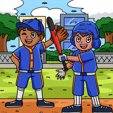 Ce clipart de dessin animé montre une illustration de coéquipier de baseball.