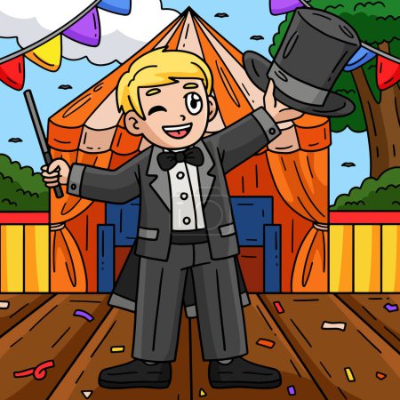 This cartoon clipart shows a Circus Magician with a Hat and Wand illustration.