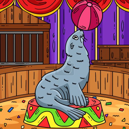 Illustration for This cartoon clipart shows a Circus Sea Lion and Ball illustration. - Royalty Free Image
