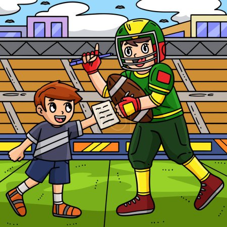Ilustración de Este clipart de dibujos animados muestra un jugador de fútbol americano y una ilustración Boy. - Imagen libre de derechos