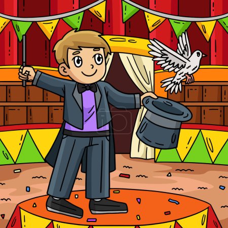 Illustration for This cartoon clipart shows a Circus Magician with a Hat and Dove illustration. - Royalty Free Image