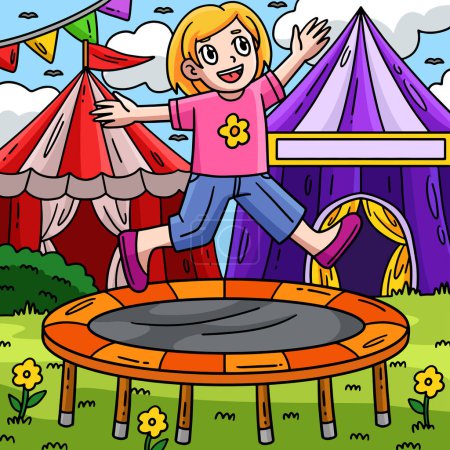 Illustration for This cartoon clipart shows a Circus Child and Trampoline illustration. - Royalty Free Image