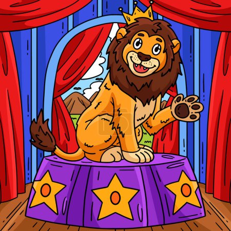 This cartoon clipart shows a Lion on a Circus Podium illustration.
