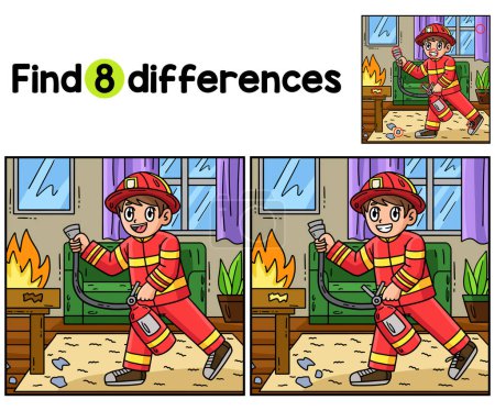Find or spot the differences on this Firefighter with Fire Extinguisher kids activity page. It is a funny and educational puzzle-matching game for children. 