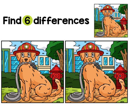 Ilustración de Encuentra o detecta las diferencias en esta página de actividad de Firefighter Dog Kids. Es un divertido y educativo juego de puzzle a juego para los niños. - Imagen libre de derechos