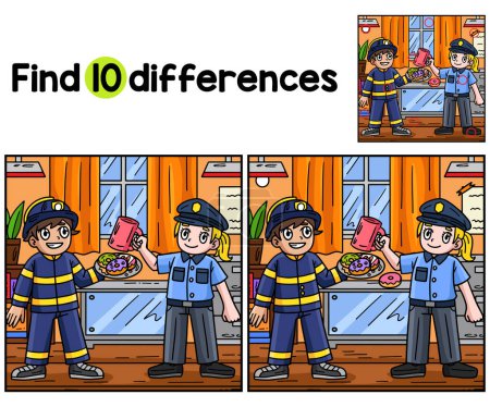 Find or spot the differences on this Firefighter and Policewoman kids activity page. It is a funny and educational puzzle-matching game for children. 
