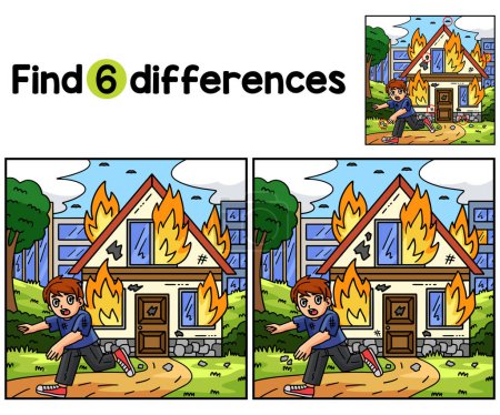 Find or spot the differences on this Civilian running from Burning House kids activity page. It is a funny and educational puzzle-matching game for children. 