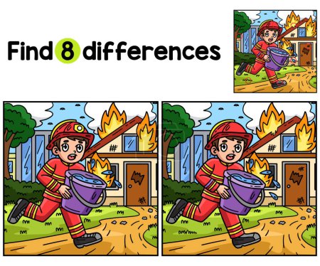 Find or spot the differences on this Firefighter with Water Bucket kids activity page. It is a funny and educational puzzle-matching game for children. 