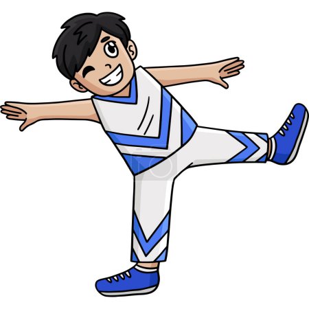 Illustration for This cartoon clipart shows a Cheerleading Boy Cheerleader Stretching illustration. - Royalty Free Image