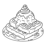 A cute and funny coloring page of a Waffle with an Ice Cream Scoop. Provides hours of coloring fun for children. To color, this page is very easy. Suitable for little kids and toddlers.