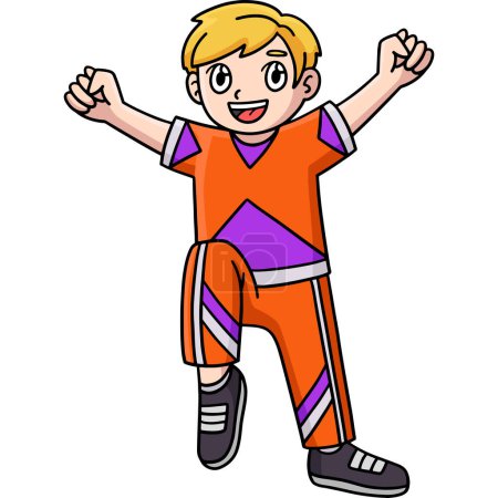 Illustration for This cartoon clipart shows a Cheerleader Boy Lifting Leg and Raise Hands illustration. - Royalty Free Image