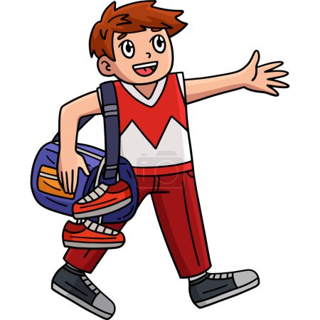 Illustration for This cartoon clipart shows a Cheerleader Boy with a Duffel Ba illustration. - Royalty Free Image