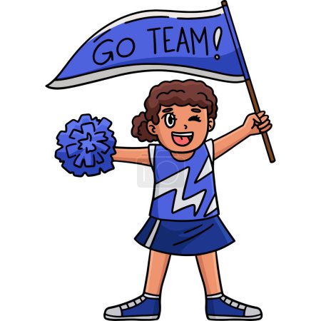 Illustration for This cartoon clipart shows a Cheerleader Girl with a Banner illustration. - Royalty Free Image