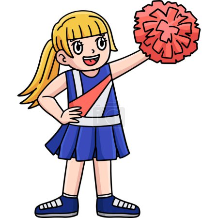 Este clipart de dibujos animados muestra una ilustración de Animadora Girl Raising Pompoms.