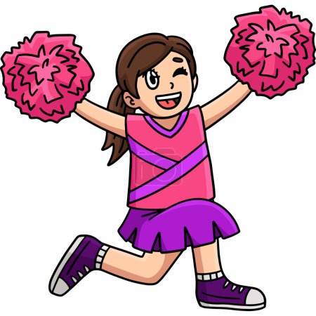 Illustration for This cartoon clipart shows a Cheerleader Girl Kneeling with a Pompoms illustration. - Royalty Free Image