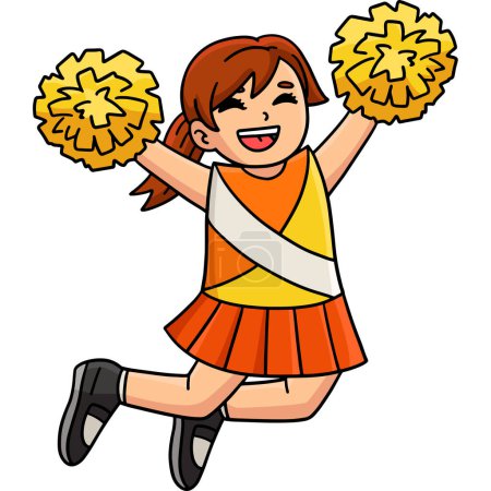 Illustration for This cartoon clipart shows a Cheerleader Girl Jumping with a Pompoms illustration. - Royalty Free Image