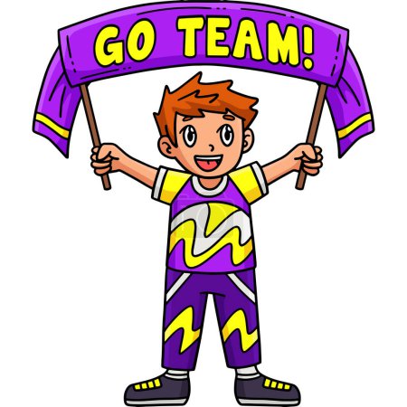 Illustration for This cartoon clipart shows a Cheerleading Boy Cheerleader with a Banner illustration. - Royalty Free Image