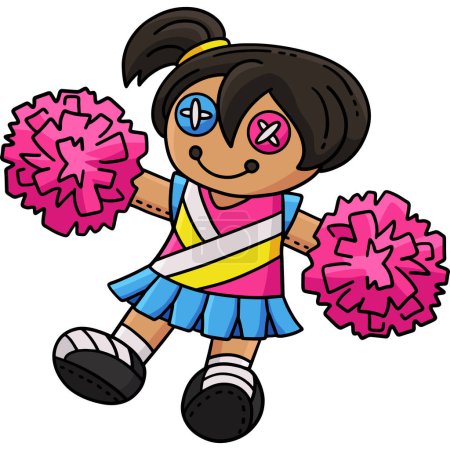 Illustration for This cartoon clipart shows a Cheerleading Girl Cheerleader Plushie illustration. - Royalty Free Image
