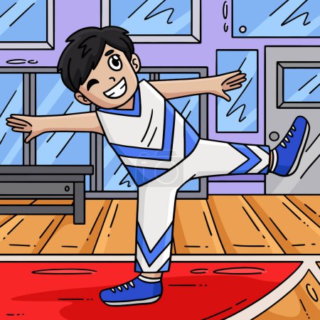 Illustration for This cartoon clipart shows a Cheerleading Boy Cheerleader Stretching illustration. - Royalty Free Image