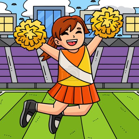 Illustration for This cartoon clipart shows a Cheerleading Girl Cheerleader Jumping illustration. - Royalty Free Image