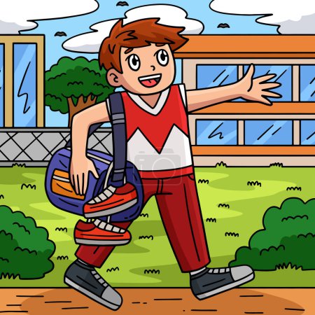 Illustration for This cartoon clipart shows a Cheerleader Boy with a Duffel Bag illustration. - Royalty Free Image