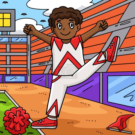 Illustration for This cartoon clipart shows a Cheerleader Boy Raising One Leg illustration. - Royalty Free Image