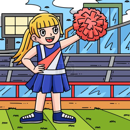 Illustration for This cartoon clipart shows a Cheerleading Girl Cheerleader illustration. - Royalty Free Image