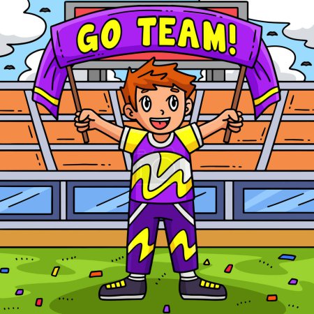 Illustration for This cartoon clipart shows a Cheerleading Boy Cheerleader with a Banner illustration. - Royalty Free Image
