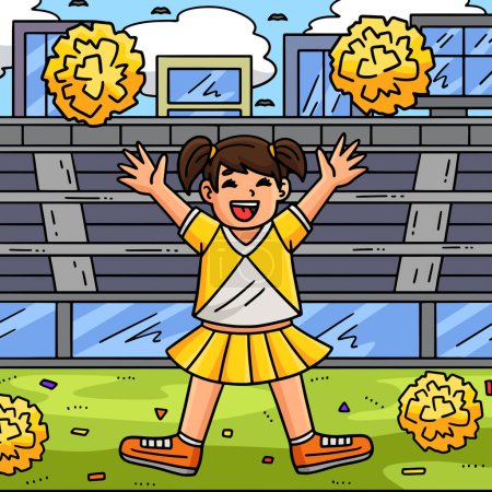 Illustration for This cartoon clipart shows a Cheerleading Girl Cheerleader Pompoms illustration. - Royalty Free Image