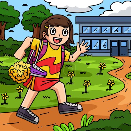 Illustration for This cartoon clipart shows a Cheerleading Girl Cheerleader Walking illustration. - Royalty Free Image
