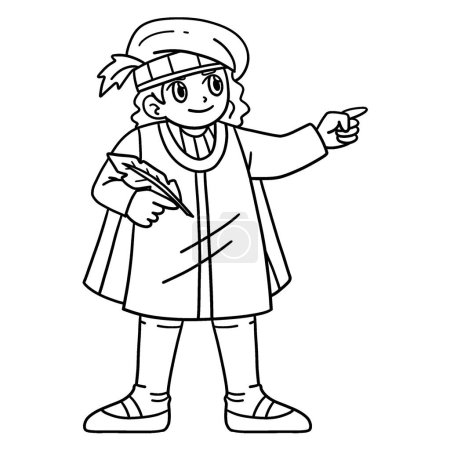 A cute and funny coloring page of a Columbus Day Man Holding a Quill. Provides hours of coloring fun for children. To color, this page is very easy. Suitable for little kids and toddlers.