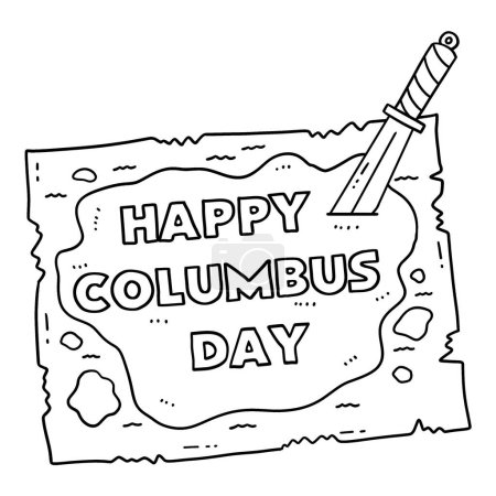 A cute and funny coloring page of a Happy Columbus Day on a Map with a sword. Provides hours of coloring fun for children. To color, this page is very easy. Suitable for little kids and toddlers.