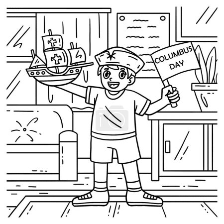 A cute and funny coloring page of a Columbus Day Boy with Ship Model. Provides hours of coloring fun for children. Color this page is very easy. Suitable for little kids and toddlers.