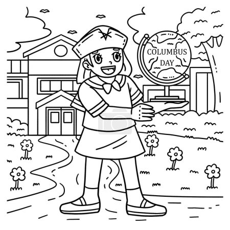 A cute and funny coloring page of a girl holding a globe. Provides hours of coloring fun for children. To color, this page is very easy. Suitable for little kids and toddlers.