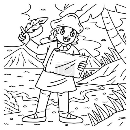 A cute and funny coloring page of a Columbus Day Explorer with Quill and Map. Provides hours of coloring fun for children. To color, this page is very easy. Suitable for little kids and toddlers.