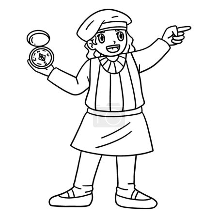 A cute and funny coloring page of a Columbus Day Explorer with Compass. Provides hours of coloring fun for children. To color, this page is very easy. Suitable for little kids and toddlers.