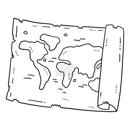 Illustration for A cute and funny coloring page of a Map. Provides hours of coloring fun for children. To color, this page is very easy. Suitable for little kids and toddlers. - Royalty Free Image