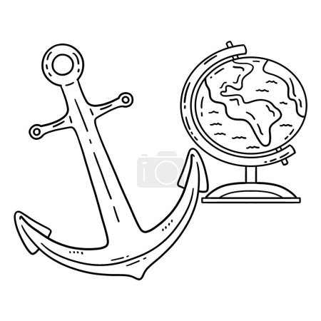 A cute and funny coloring page of an Anchor and Globe. Provides hours of coloring fun for children. To color, this page is very easy. Suitable for little kids and toddlers.