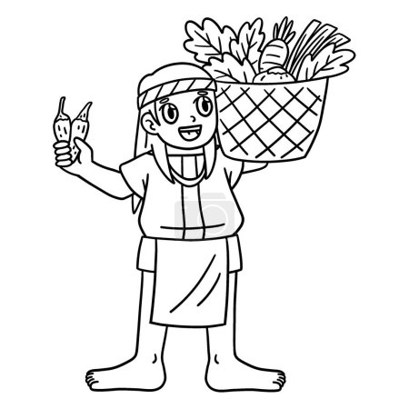 A cute and funny coloring page of a Columbus Day Native Man Basket Harvest. Provides hours of coloring fun for children. To color, this page is very easy. Suitable for little kids and toddlers.