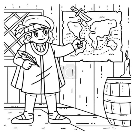 A cute and funny coloring page of a Columbus Day Man Charting Map. Provides hours of coloring fun for children. To color, this page is very easy. Suitable for little kids and toddlers.