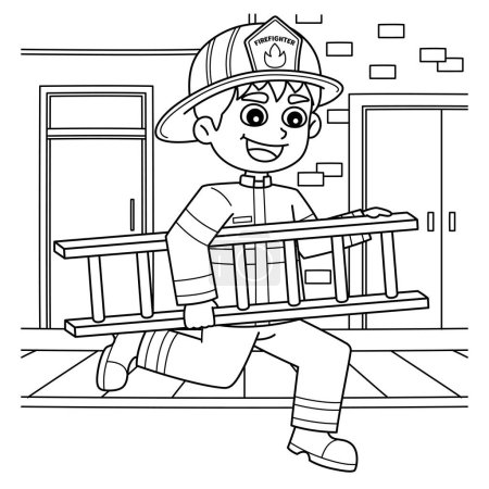 A cute and funny coloring page of a Firefighter Holding Ladder. Provides hours of coloring fun for children. To color, this page is very easy. Suitable for little kids and toddlers.