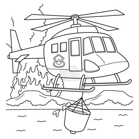 A cute and funny coloring page of a Firefighting Helicopter. Provides hours of coloring fun for children. To color, this page is very easy. Suitable for little kids and toddlers.
