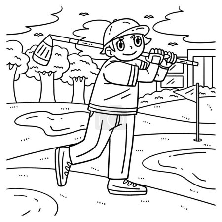 A cute and funny coloring page of a Golf Golfer Hitting a Ball. Provides hours of coloring fun for children. To color, this page is very easy. Suitable for little kids and toddlers.