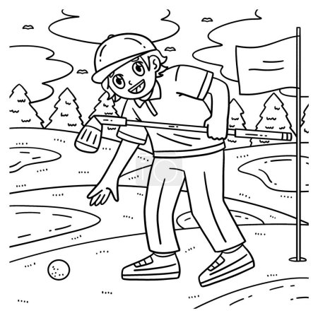 Ilustración de Una página para colorear lindo y divertido de un golfista de golf recoger pelota. Proporciona horas de diversión para colorear para los niños. Para colorear, esta página es muy fácil. Apto para niños pequeños y niños pequeños. - Imagen libre de derechos