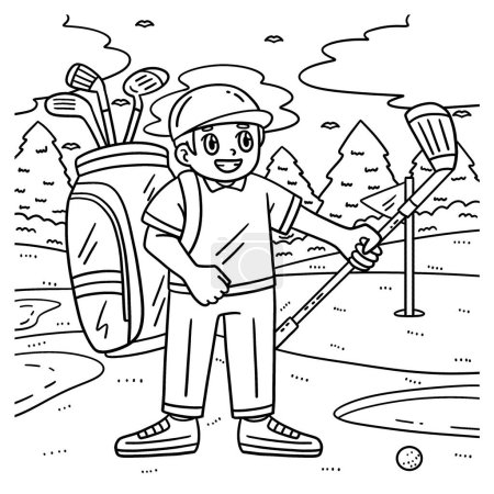 Ilustración de Una página para colorear lindo y divertido de un Golf Caddie con un Club. Proporciona horas de diversión para colorear para los niños. Para colorear, esta página es muy fácil. Apto para niños pequeños y niños pequeños. - Imagen libre de derechos